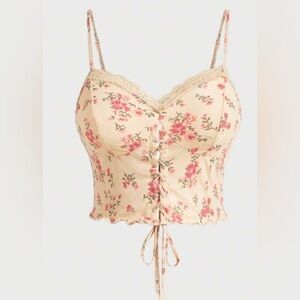 Floral lace up corset cami top - 90s - cottagecore - fairycore- sexy- lace up